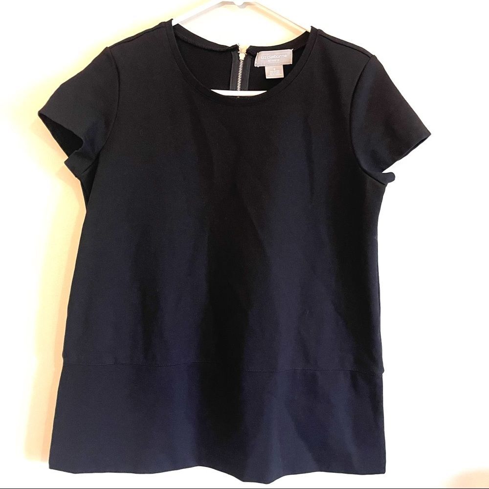 Liz Claiborne Studio Black Short Sleeve Crew Neck Zipper Back Medium for Women